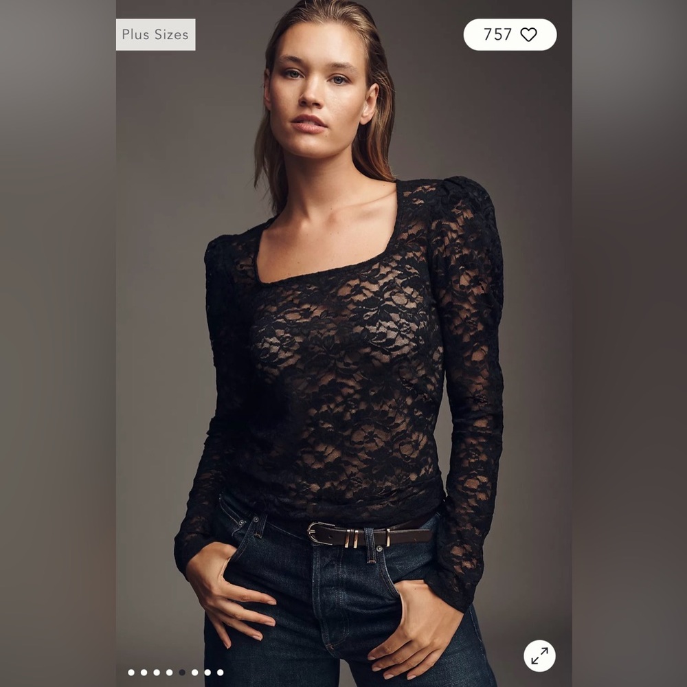 Anthropologie Black Puff Sleeve Lace Top - Picture 5 of 8